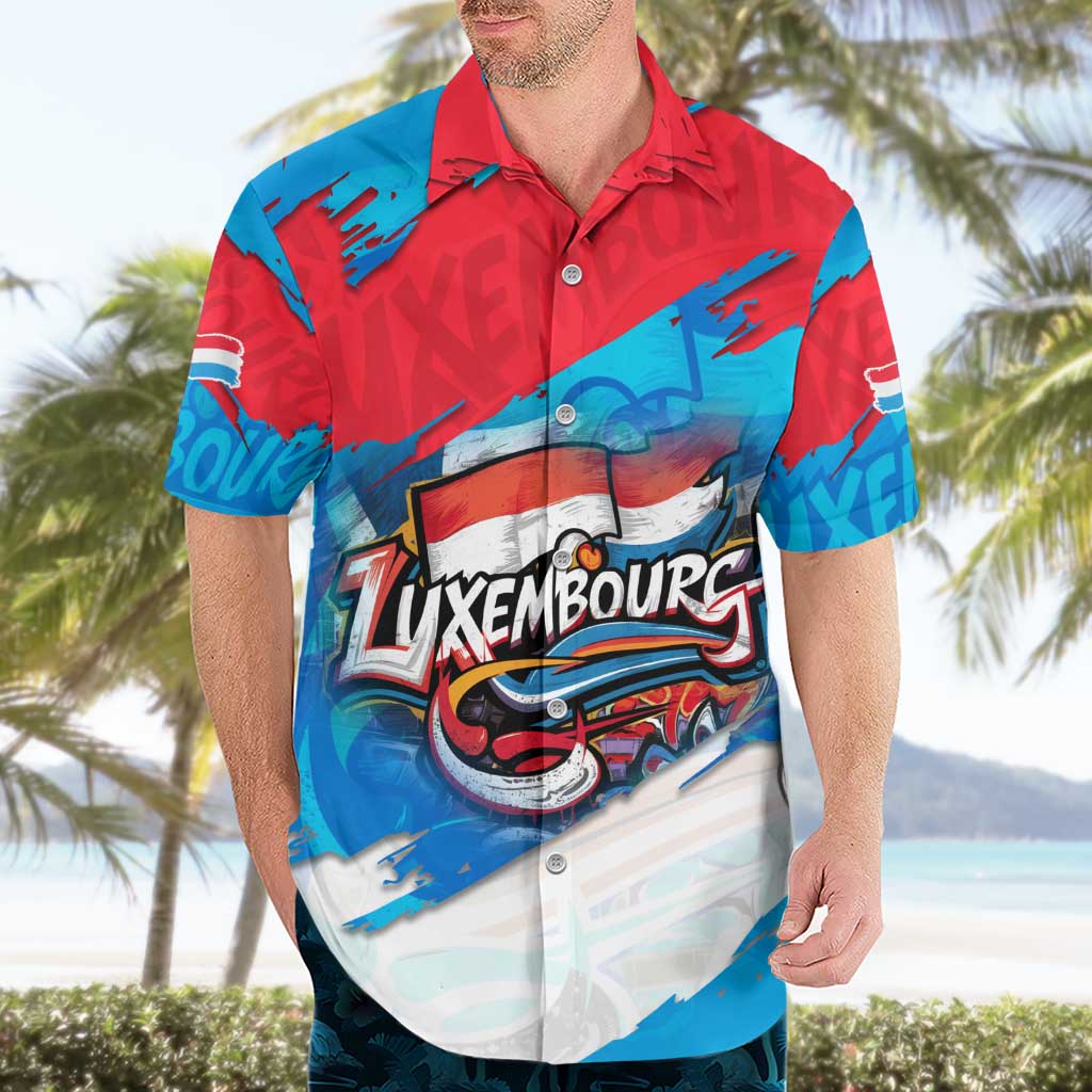 Luxembourg Flag Hawaiian Shirt with Colorful Graffiti Street Art Design - Wonder Print Shop