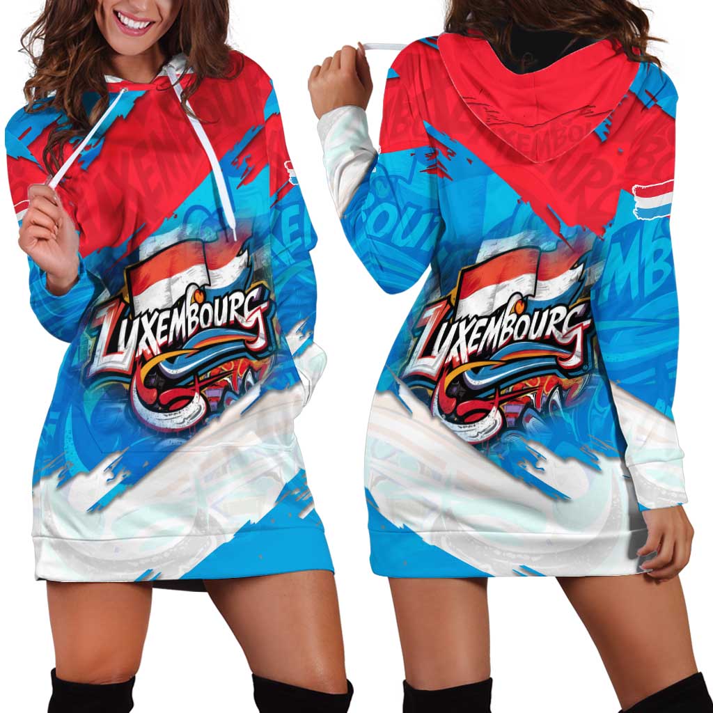 Luxembourg Flag Hoodie Dress with Colorful Graffiti Street Art Design - Wonder Print Shop