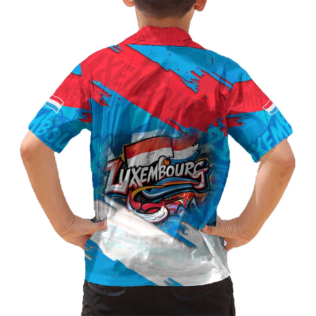 Luxembourg Flag Kid Hawaiian Shirt with Colorful Graffiti Street Art Design - Wonder Print Shop
