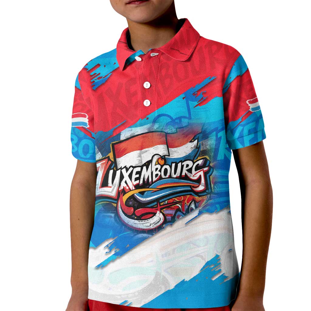 Luxembourg Flag Kid Polo Shirt with Colorful Graffiti Street Art Design - Wonder Print Shop
