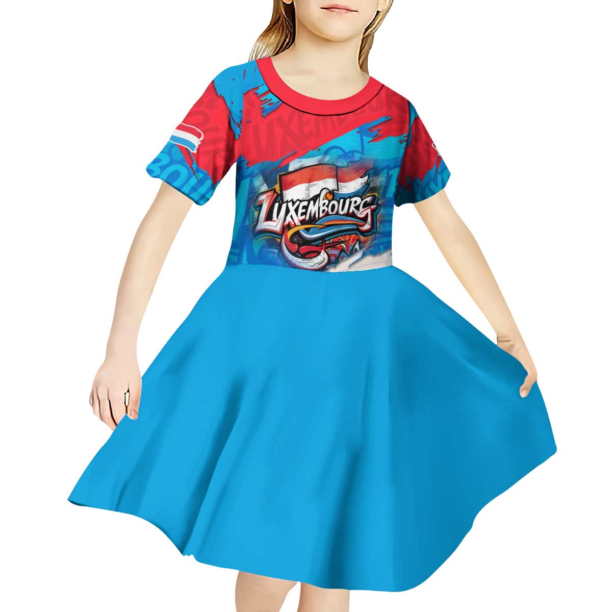 Luxembourg Flag Kid Short Sleeve Dress with Colorful Graffiti Street Art Design - Wonder Print Shop