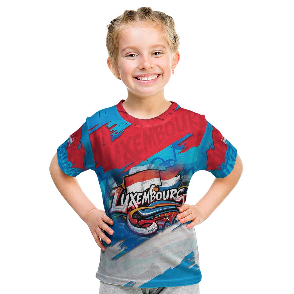 Luxembourg Flag Kid T Shirt with Colorful Graffiti Street Art Design - Wonder Print Shop