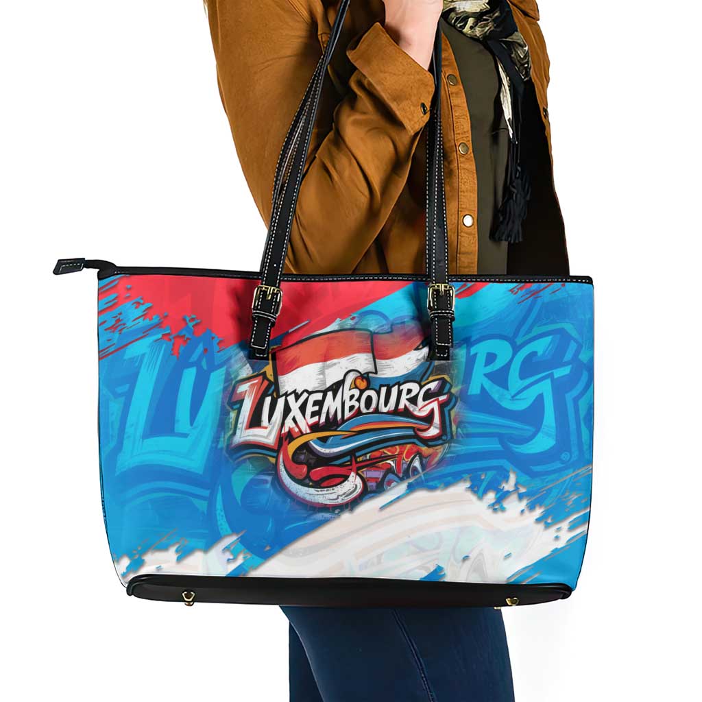 Luxembourg Flag Leather Tote Bag with Colorful Graffiti Street Art Design - Wonder Print Shop