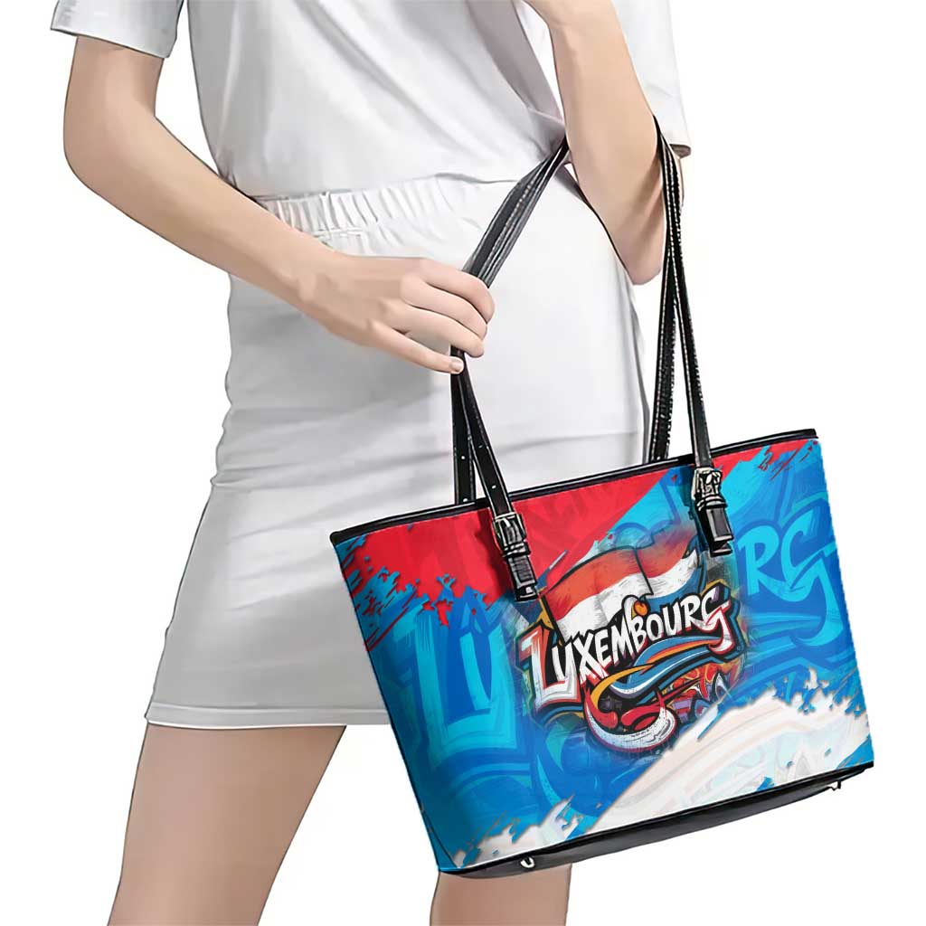 Luxembourg Flag Leather Tote Bag with Colorful Graffiti Street Art Design - Wonder Print Shop