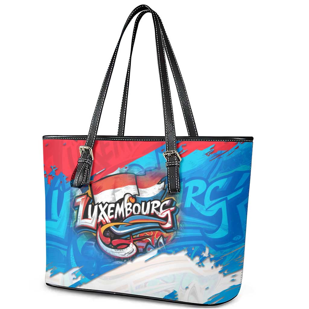 Luxembourg Flag Leather Tote Bag with Colorful Graffiti Street Art Design - Wonder Print Shop