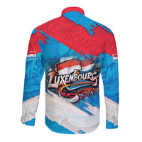 Luxembourg Flag Long Sleeve Button Shirt with Colorful Graffiti Street Art Design - Wonder Print Shop