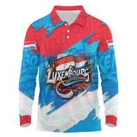 Luxembourg Flag Long Sleeve Polo Shirt with Colorful Graffiti Street Art Design - Wonder Print Shop