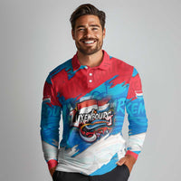 Luxembourg Flag Long Sleeve Polo Shirt with Colorful Graffiti Street Art Design - Wonder Print Shop