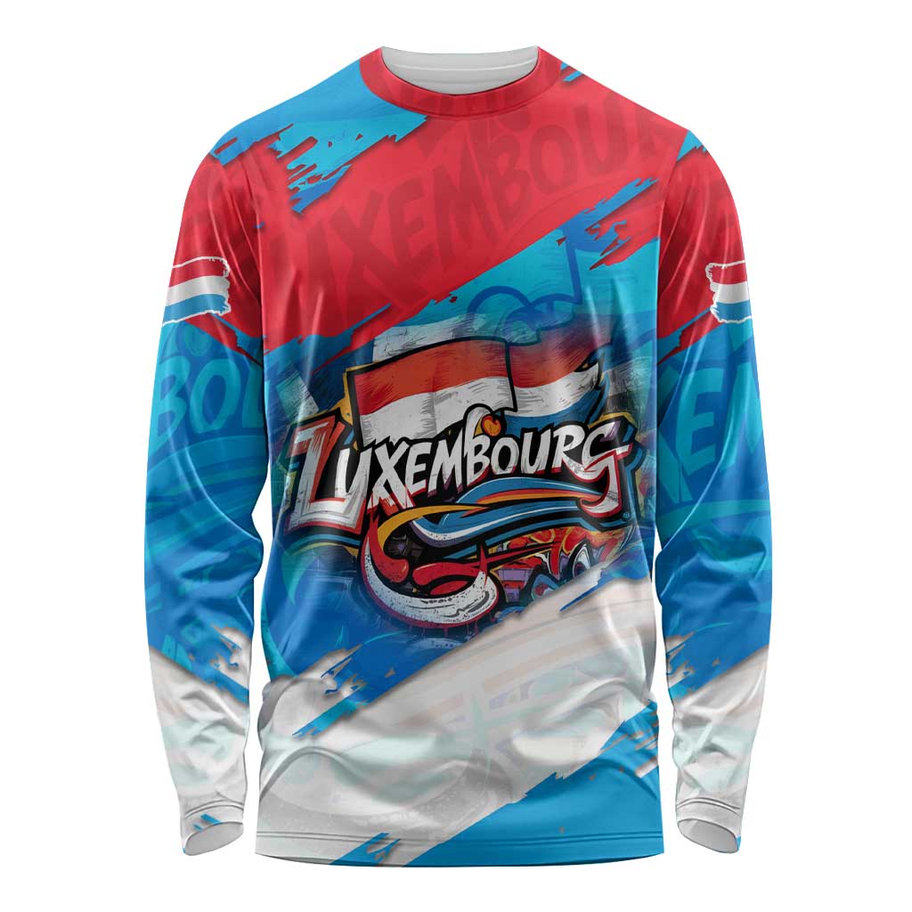 Luxembourg Flag Long Sleeve Shirt with Colorful Graffiti Street Art Design - Wonder Print Shop