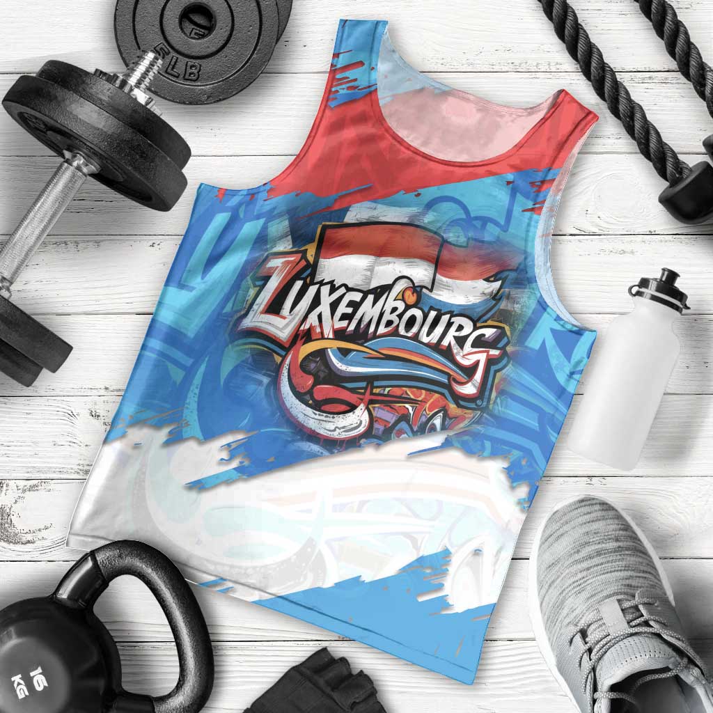 Luxembourg Flag Men Tank Top with Colorful Graffiti Street Art Design - Wonder Print Shop