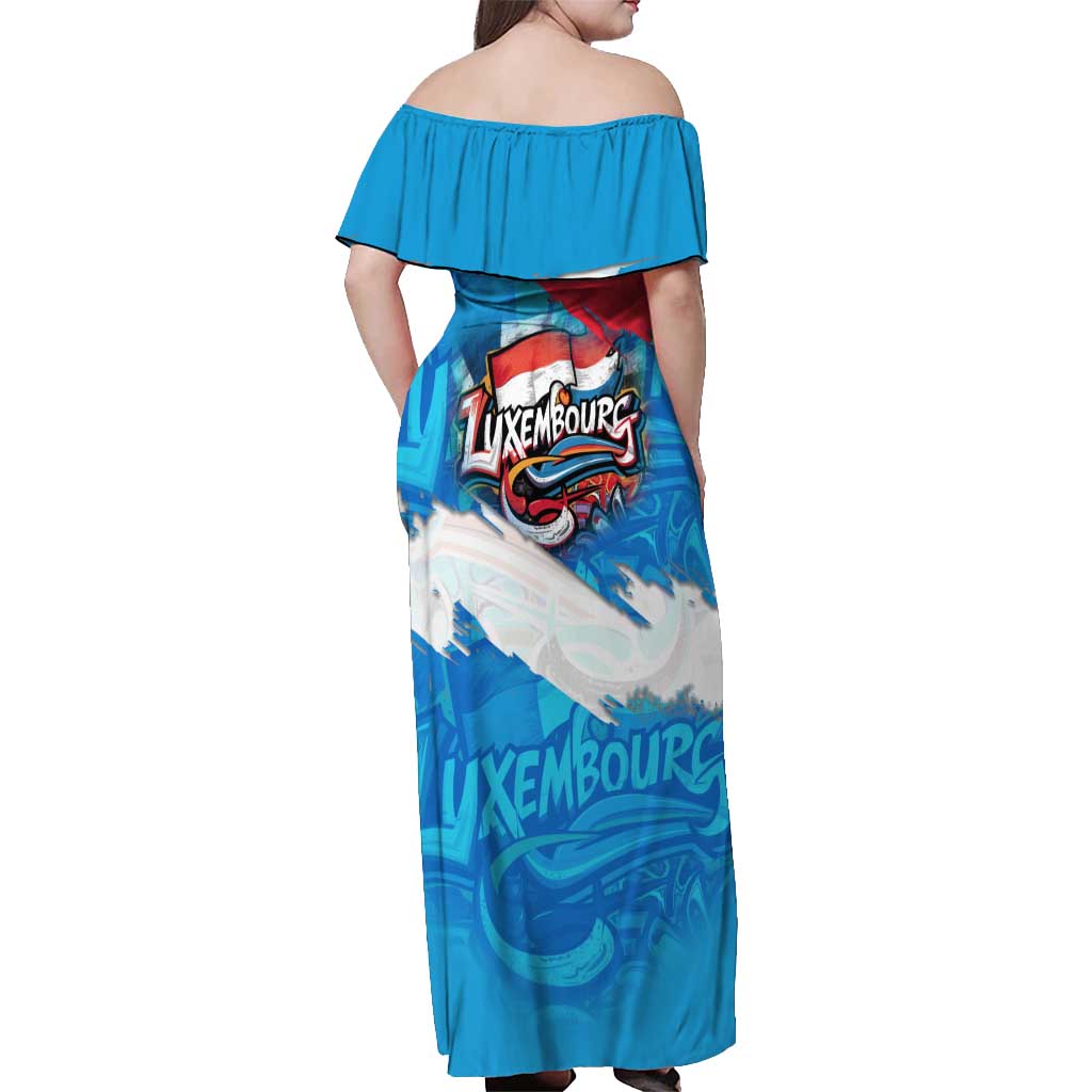 Luxembourg Flag Off Shoulder Maxi Dress with Colorful Graffiti Street Art Design - Wonder Print Shop