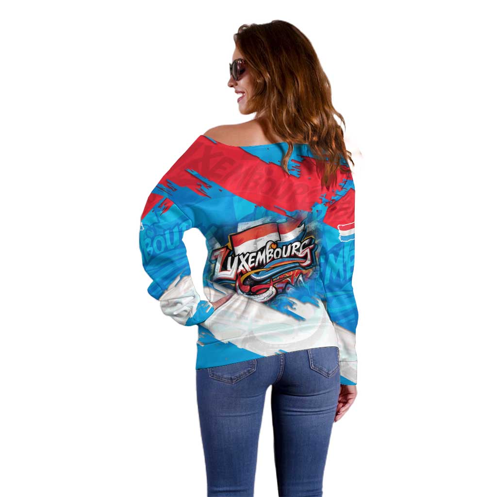 Luxembourg Flag Off Shoulder Sweater with Colorful Graffiti Street Art Design - Wonder Print Shop