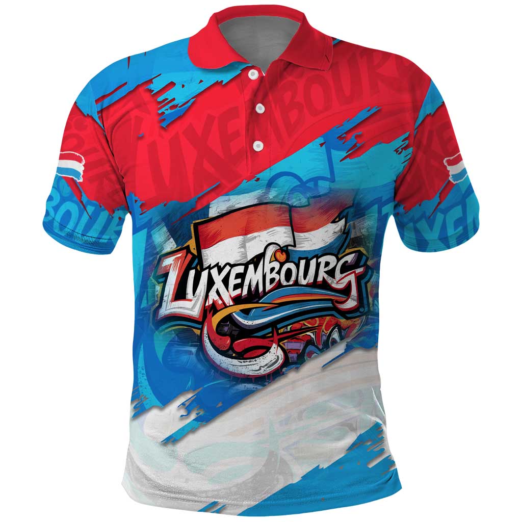 Luxembourg Flag Polo Shirt with Colorful Graffiti Street Art Design - Wonder Print Shop
