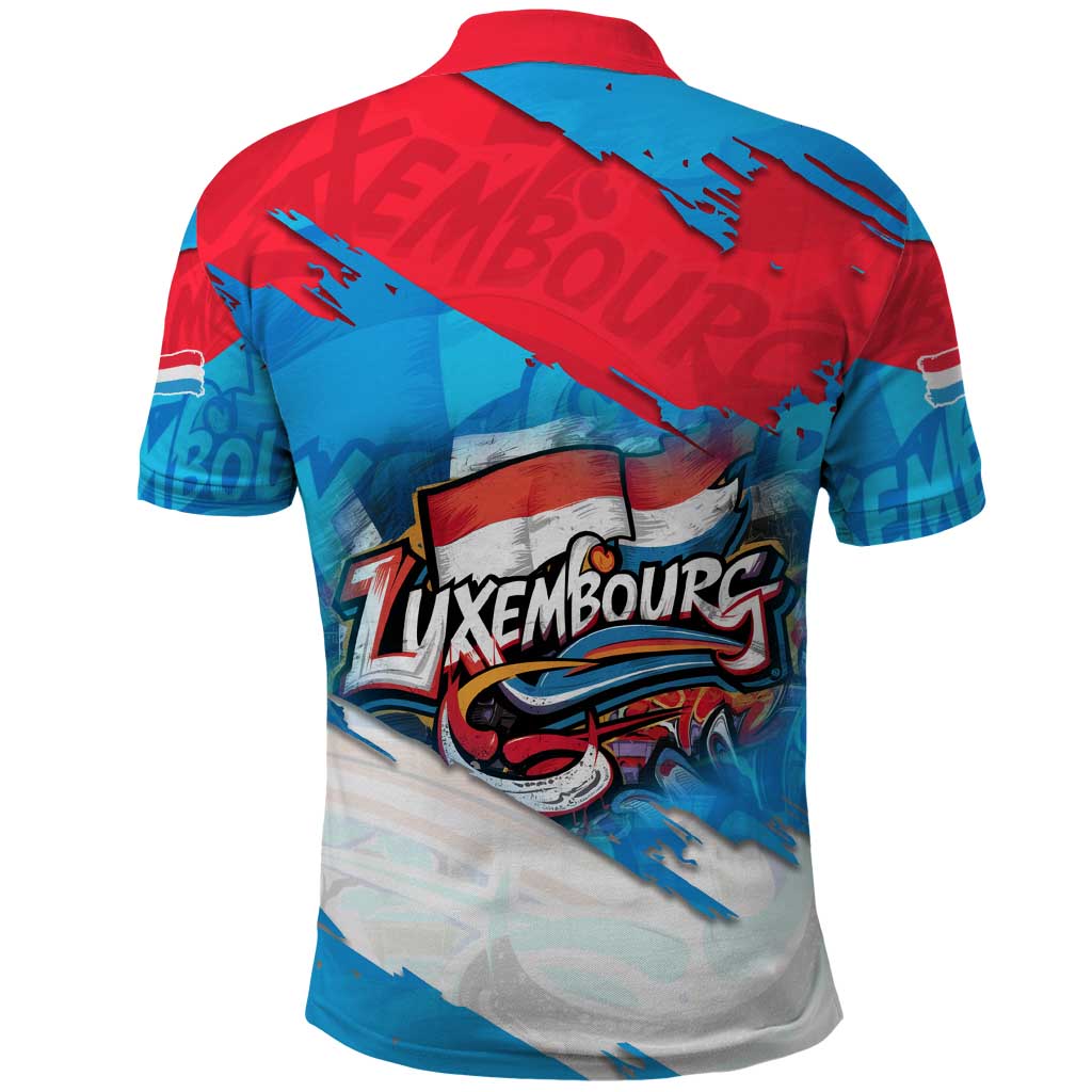 Luxembourg Flag Polo Shirt with Colorful Graffiti Street Art Design - Wonder Print Shop