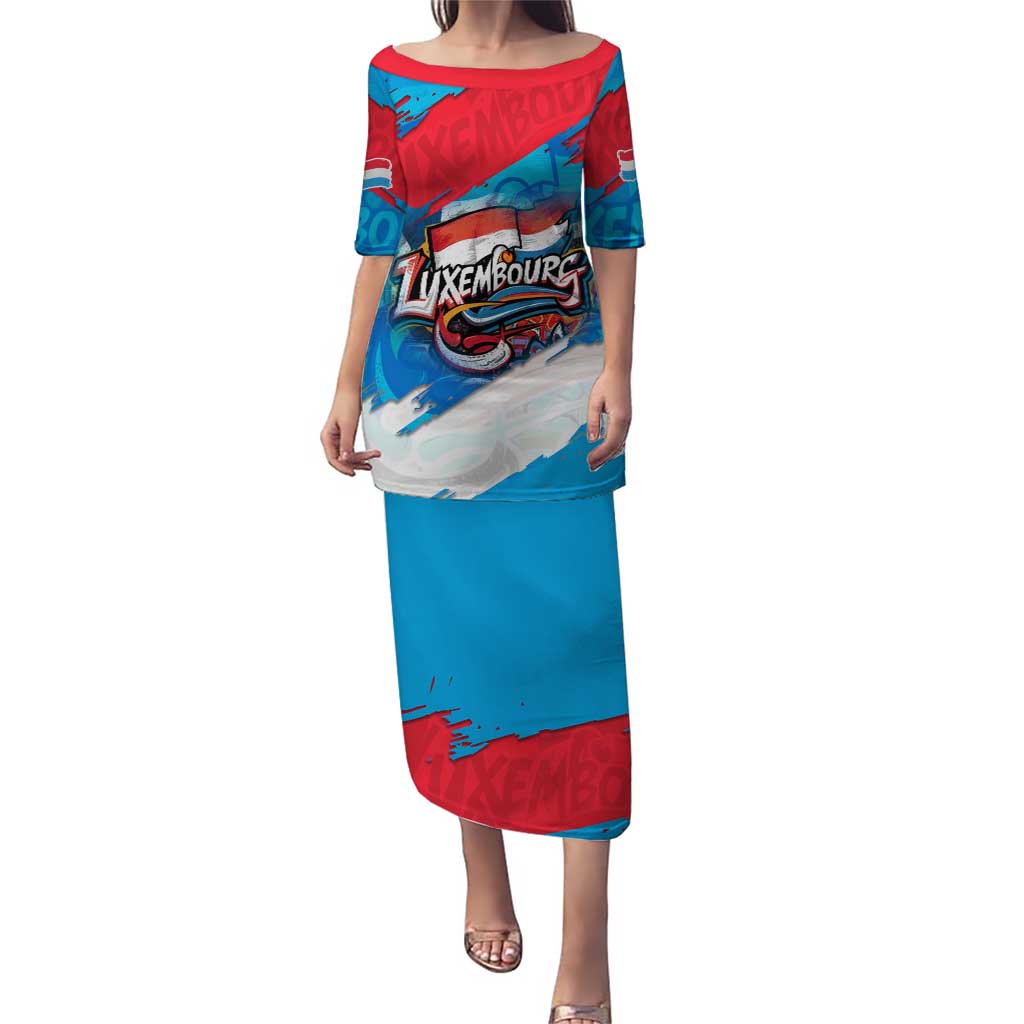 Luxembourg Flag Puletasi with Colorful Graffiti Street Art Design - Wonder Print Shop