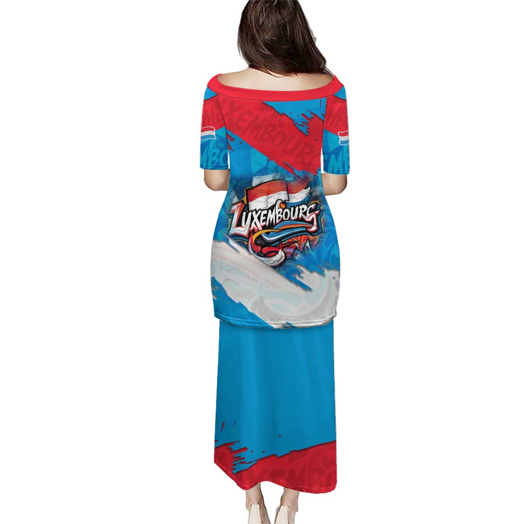 Luxembourg Flag Puletasi with Colorful Graffiti Street Art Design - Wonder Print Shop