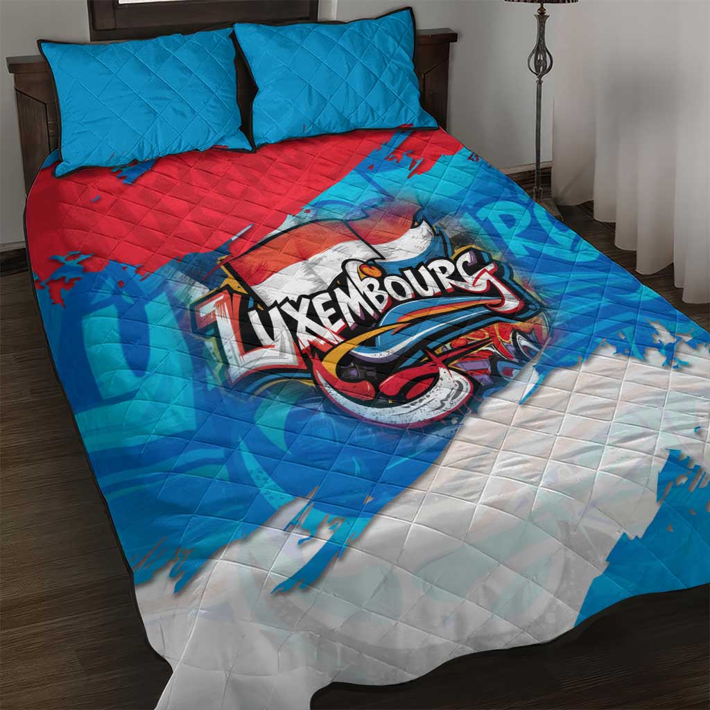 Luxembourg Flag Quilt Bed Set with Colorful Graffiti Street Art Design - Wonder Print Shop