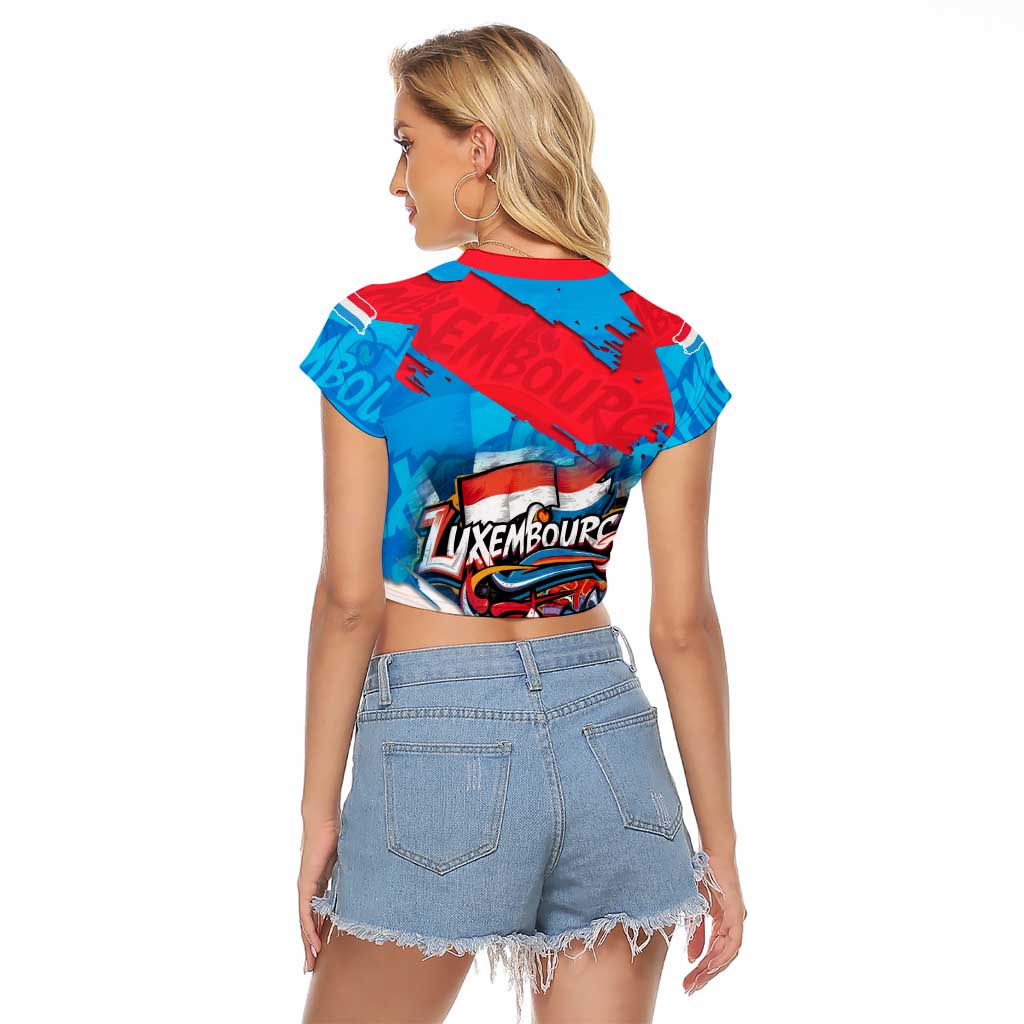 Luxembourg Flag Raglan Cropped T Shirt with Colorful Graffiti Street Art Design - Wonder Print Shop