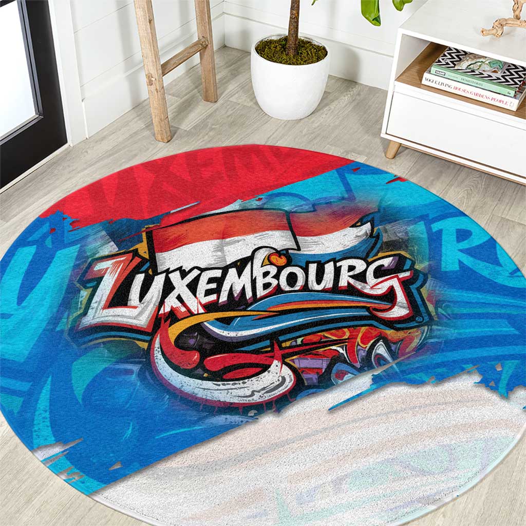 Luxembourg Flag Round Carpet with Colorful Graffiti Street Art Design - Wonder Print Shop