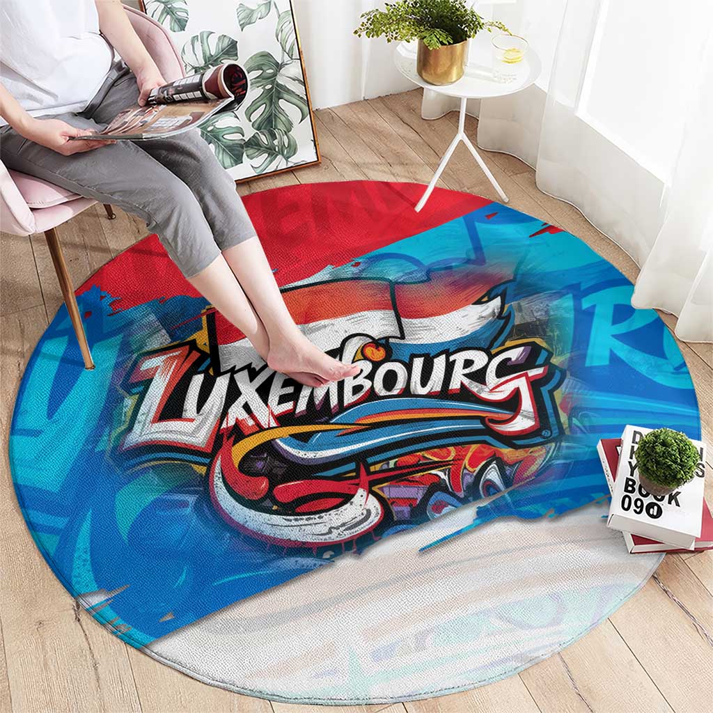 Luxembourg Flag Round Carpet with Colorful Graffiti Street Art Design - Wonder Print Shop