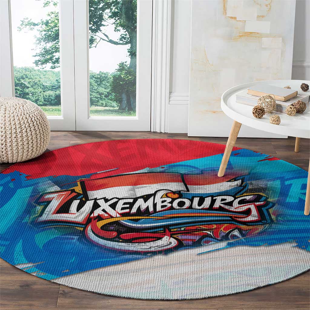 Luxembourg Flag Round Carpet with Colorful Graffiti Street Art Design - Wonder Print Shop