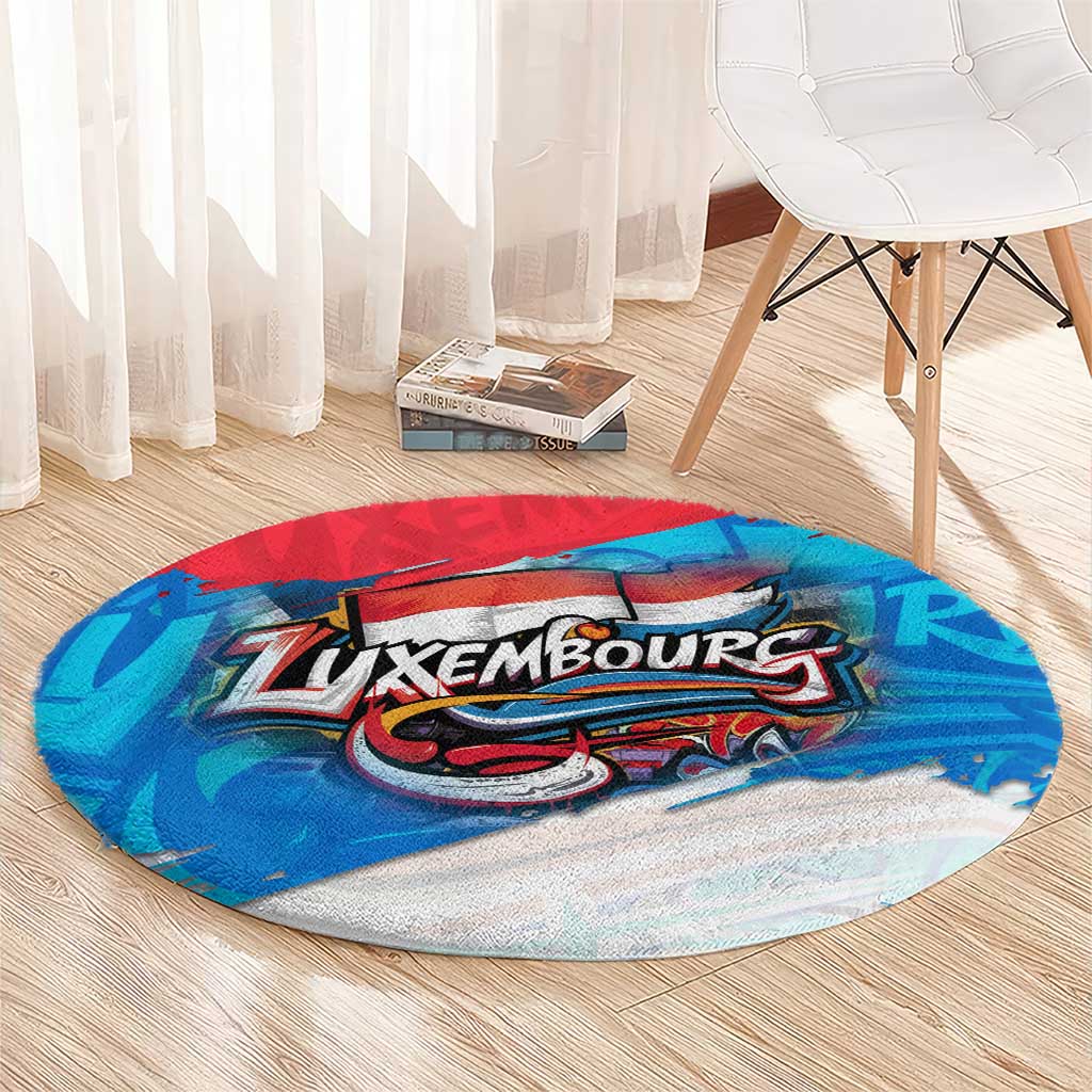 Luxembourg Flag Round Carpet with Colorful Graffiti Street Art Design - Wonder Print Shop
