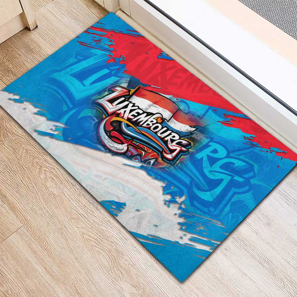 Luxembourg Flag Rubber Doormat with Colorful Graffiti Street Art Design - Wonder Print Shop