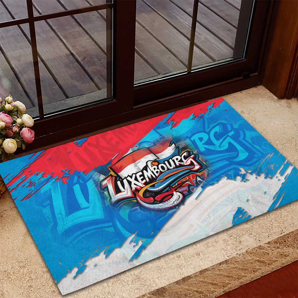 Luxembourg Flag Rubber Doormat with Colorful Graffiti Street Art Design - Wonder Print Shop