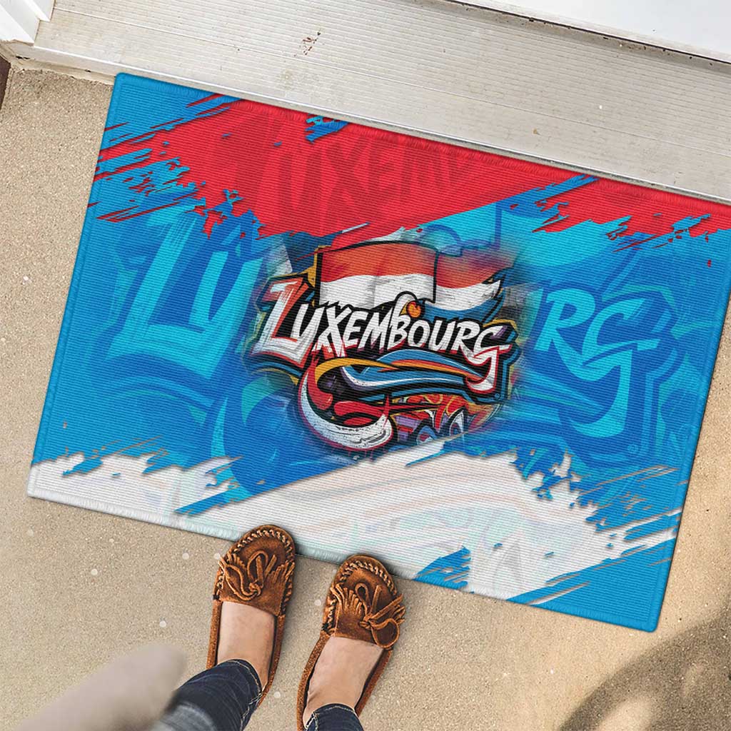 Luxembourg Flag Rubber Doormat with Colorful Graffiti Street Art Design - Wonder Print Shop