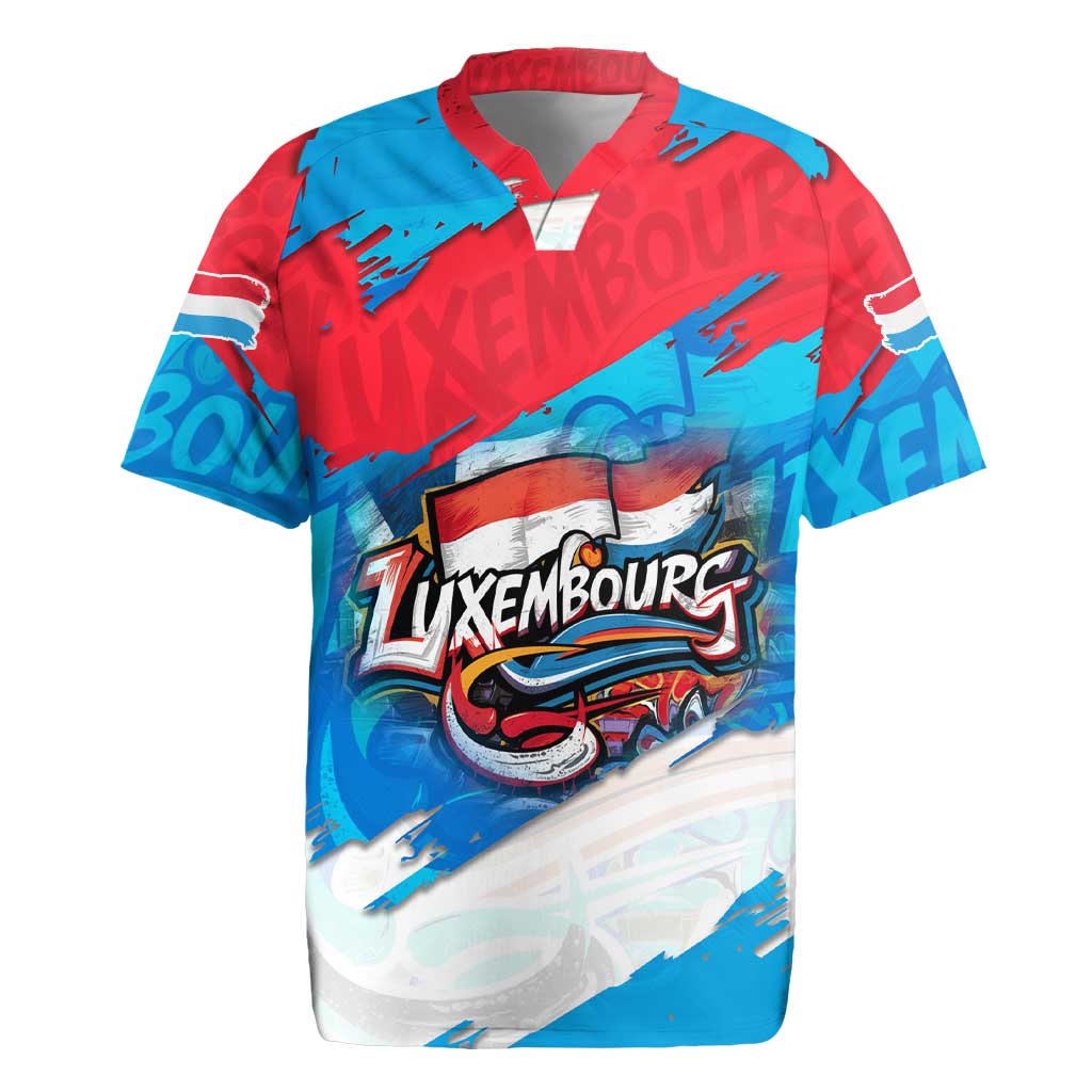 Luxembourg Flag Rugby Jersey with Colorful Graffiti Street Art Design - Wonder Print Shop
