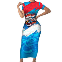 Luxembourg Flag Short Sleeve Bodycon Dress with Colorful Graffiti Street Art Design - Wonder Print Shop