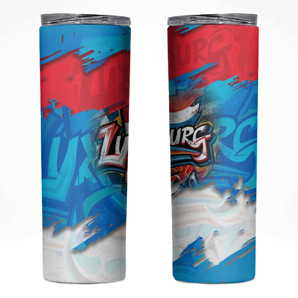 Luxembourg Flag Skinny Tumbler with Colorful Graffiti Street Art Design - Wonder Print Shop