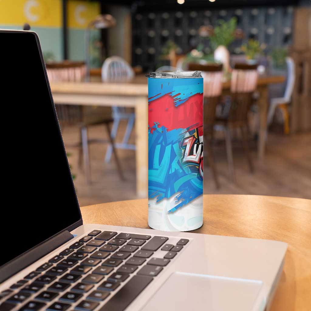 Luxembourg Flag Skinny Tumbler with Colorful Graffiti Street Art Design - Wonder Print Shop