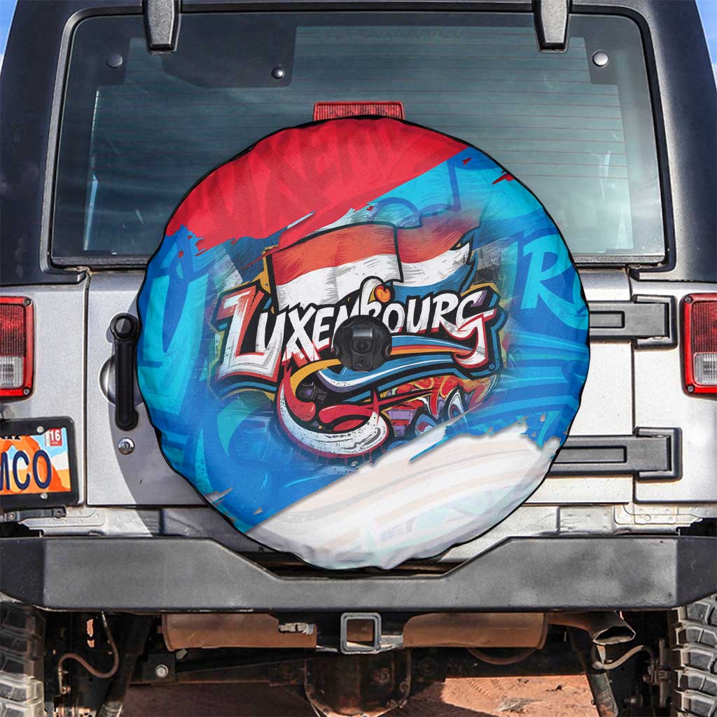 Luxembourg Flag Spare Tire Cover with Colorful Graffiti Street Art Design - Wonder Print Shop