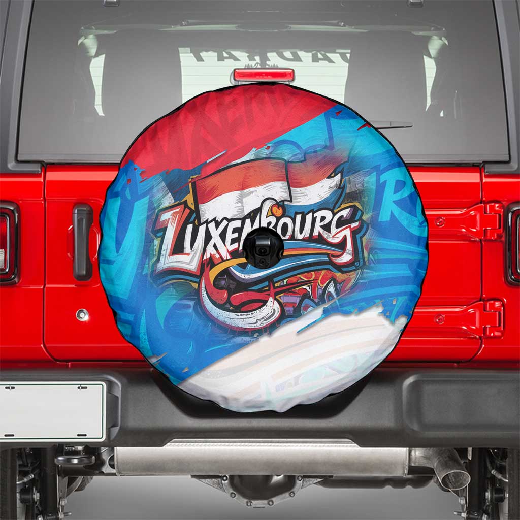 Luxembourg Flag Spare Tire Cover with Colorful Graffiti Street Art Design - Wonder Print Shop