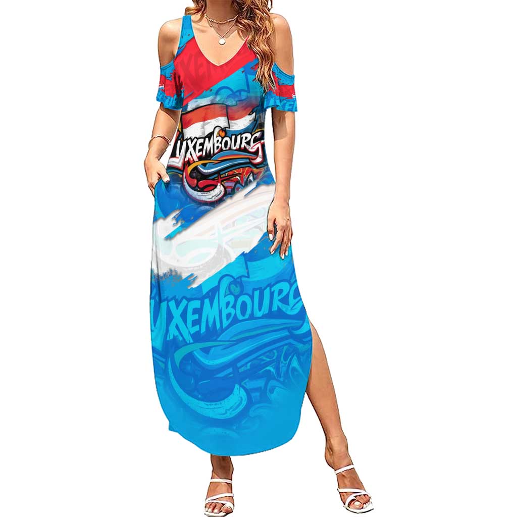 Luxembourg Flag Summer Maxi Dress with Colorful Graffiti Street Art Design - Wonder Print Shop