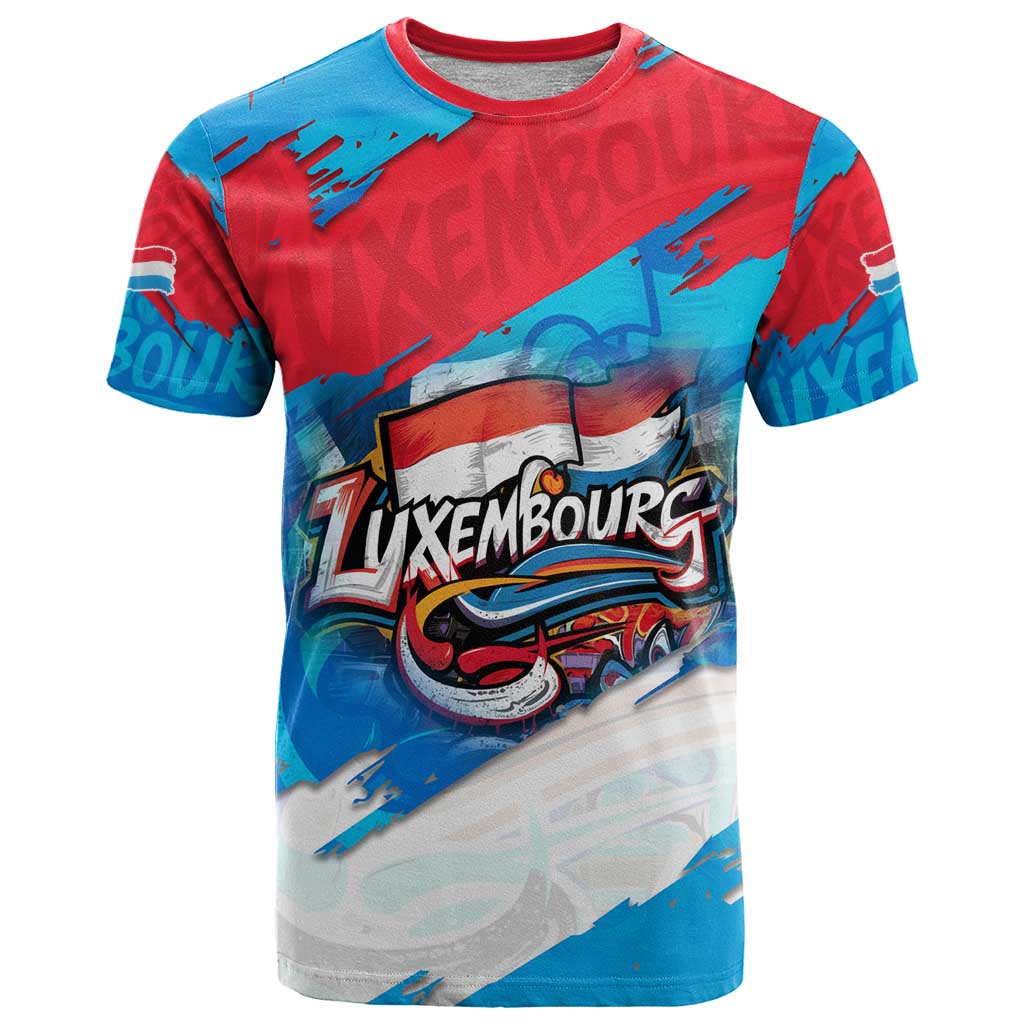 Luxembourg Flag T Shirt with Colorful Graffiti Street Art Design - Wonder Print Shop