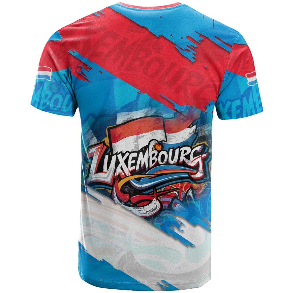 Luxembourg Flag T Shirt with Colorful Graffiti Street Art Design - Wonder Print Shop