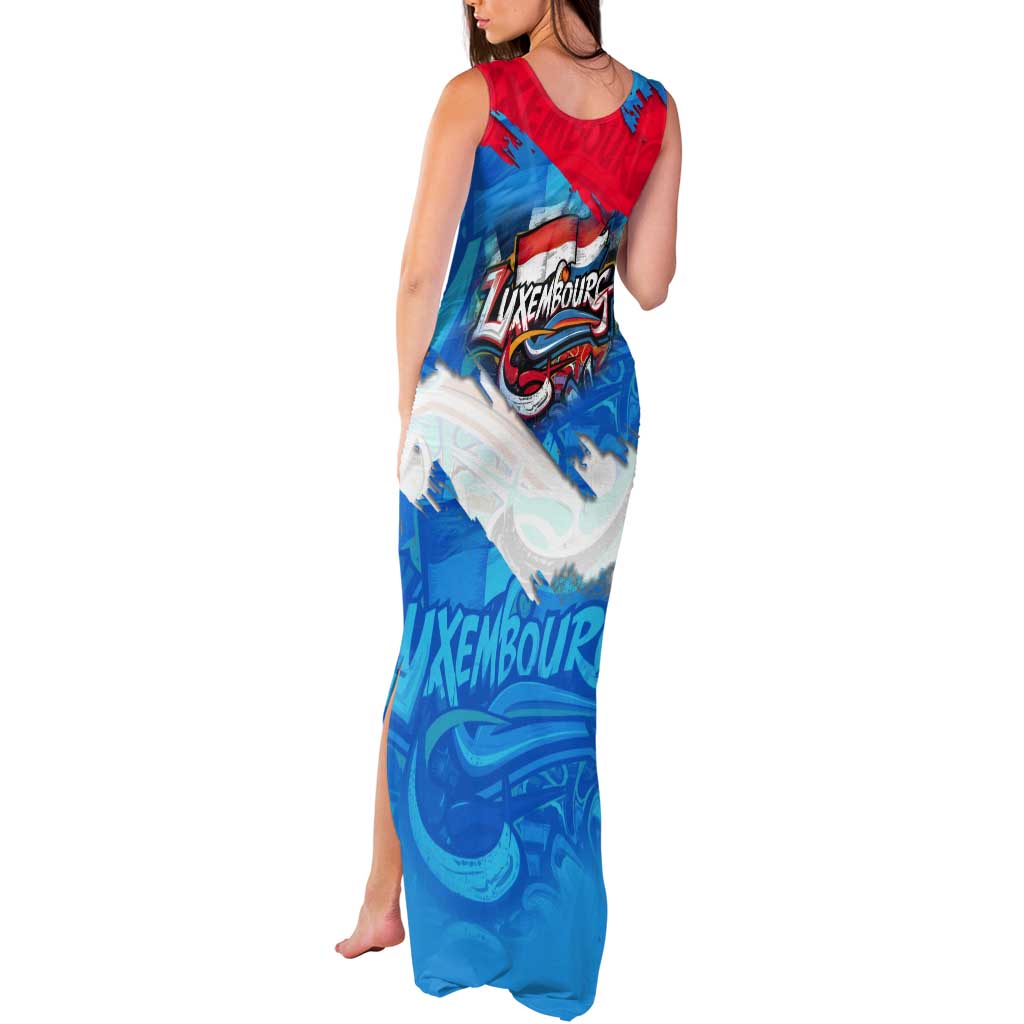 Luxembourg Flag Tank Maxi Dress with Colorful Graffiti Street Art Design - Wonder Print Shop