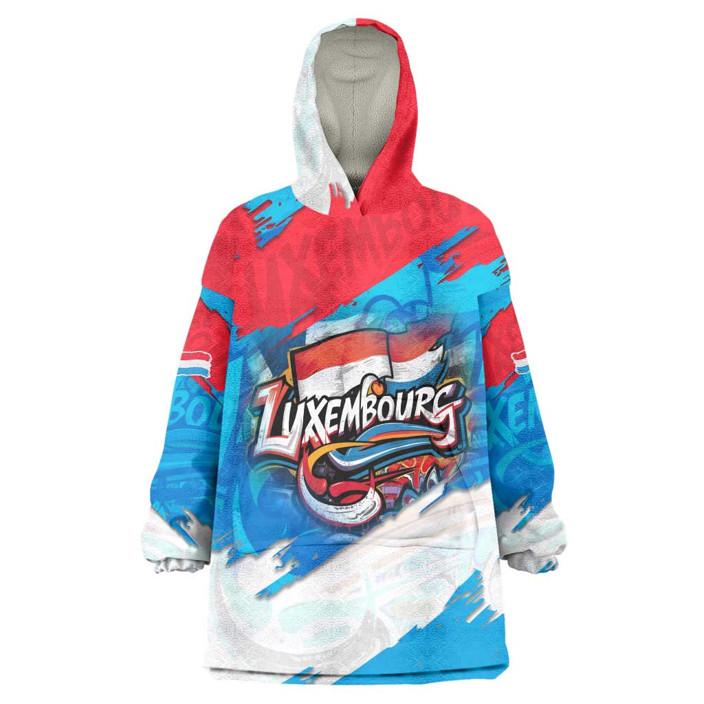 Luxembourg Flag Wearable Blanket Hoodie with Colorful Graffiti Street Art Design - Wonder Print Shop