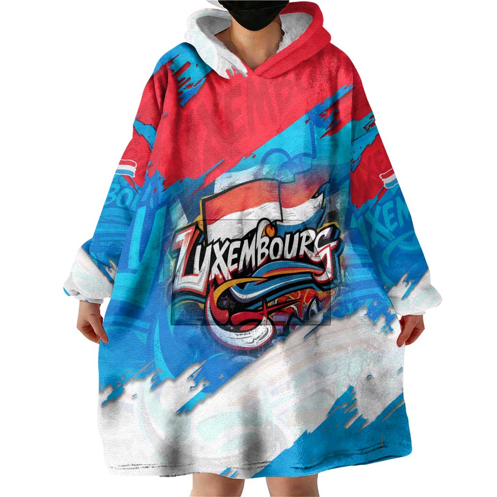 Luxembourg Flag Wearable Blanket Hoodie with Colorful Graffiti Street Art Design - Wonder Print Shop