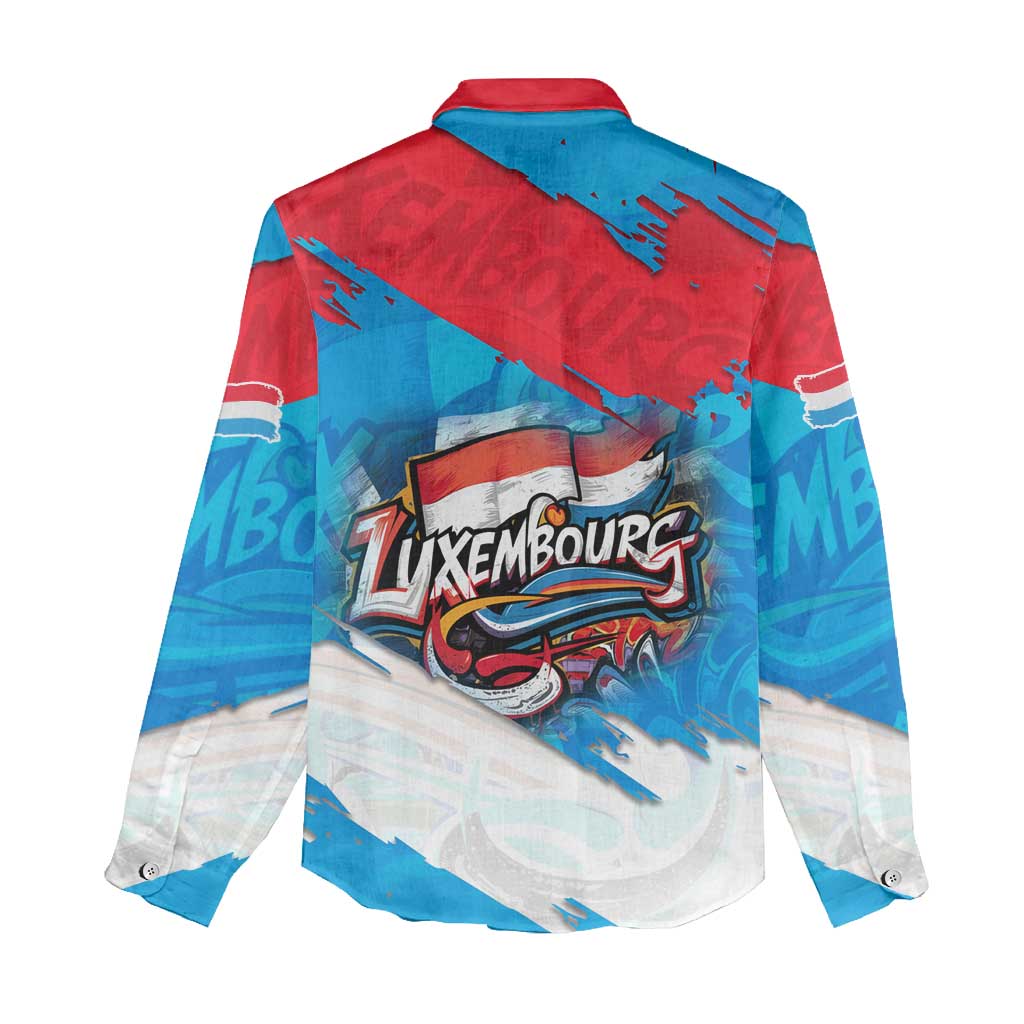 Luxembourg Flag Women Casual Shirt with Colorful Graffiti Street Art Design - Wonder Print Shop