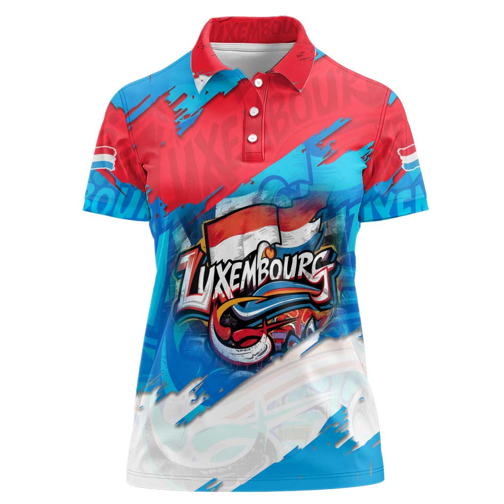Luxembourg Flag Women Polo Shirt with Colorful Graffiti Street Art Design - Wonder Print Shop
