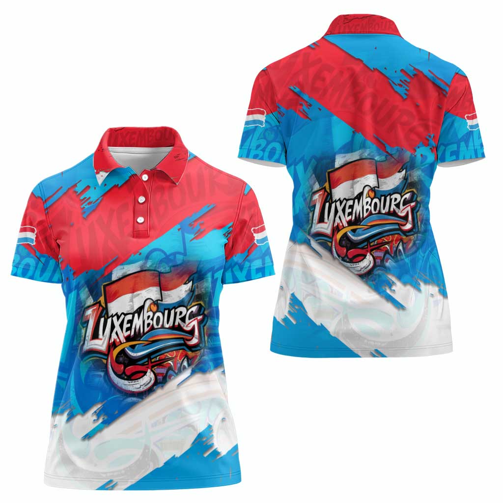 Luxembourg Flag Women Polo Shirt with Colorful Graffiti Street Art Design - Wonder Print Shop