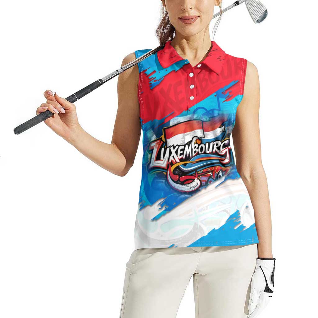 Luxembourg Flag Women Sleeveless Polo Shirt with Colorful Graffiti Street Art Design - Wonder Print Shop