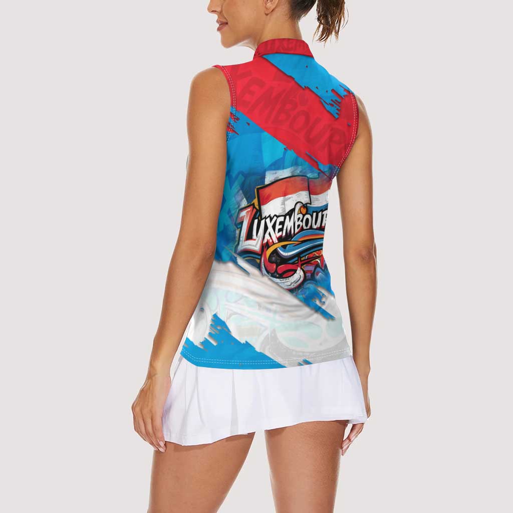 Luxembourg Flag Women Sleeveless Polo Shirt with Colorful Graffiti Street Art Design - Wonder Print Shop