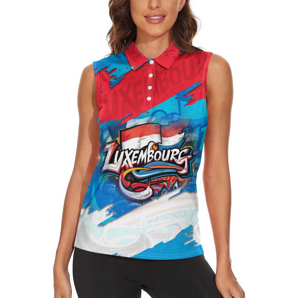 Luxembourg Flag Women Sleeveless Polo Shirt with Colorful Graffiti Street Art Design - Wonder Print Shop
