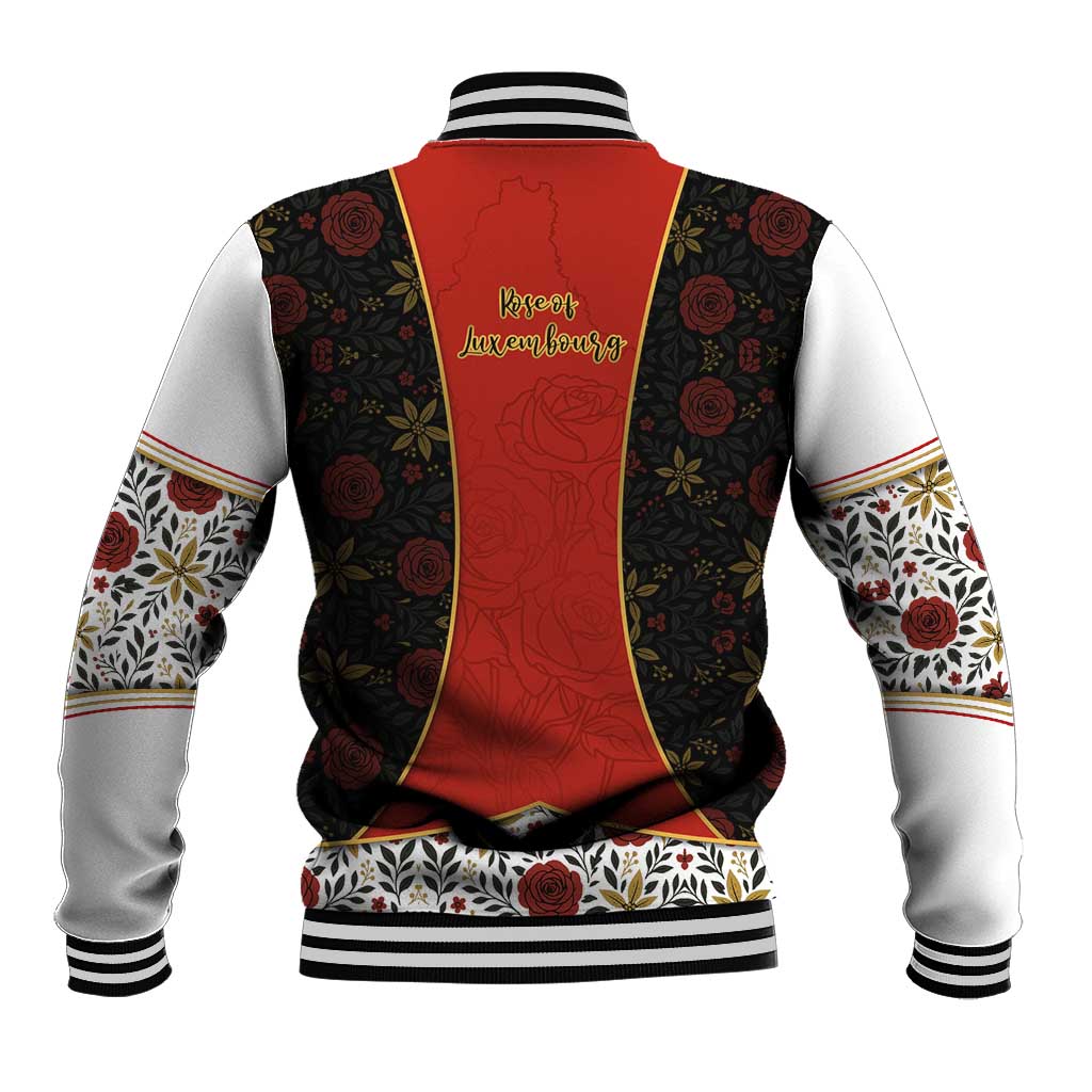Luxembourg Baseball Jacket with Floral Folk Embroidery and Red Black Pattern Design