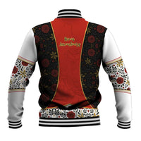 Luxembourg Baseball Jacket with Floral Folk Embroidery and Red Black Pattern Design