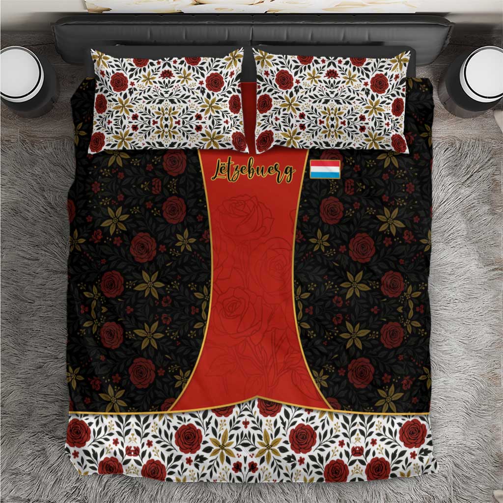Luxembourg Bedding Set with Floral Folk Embroidery and Red Black Pattern Design